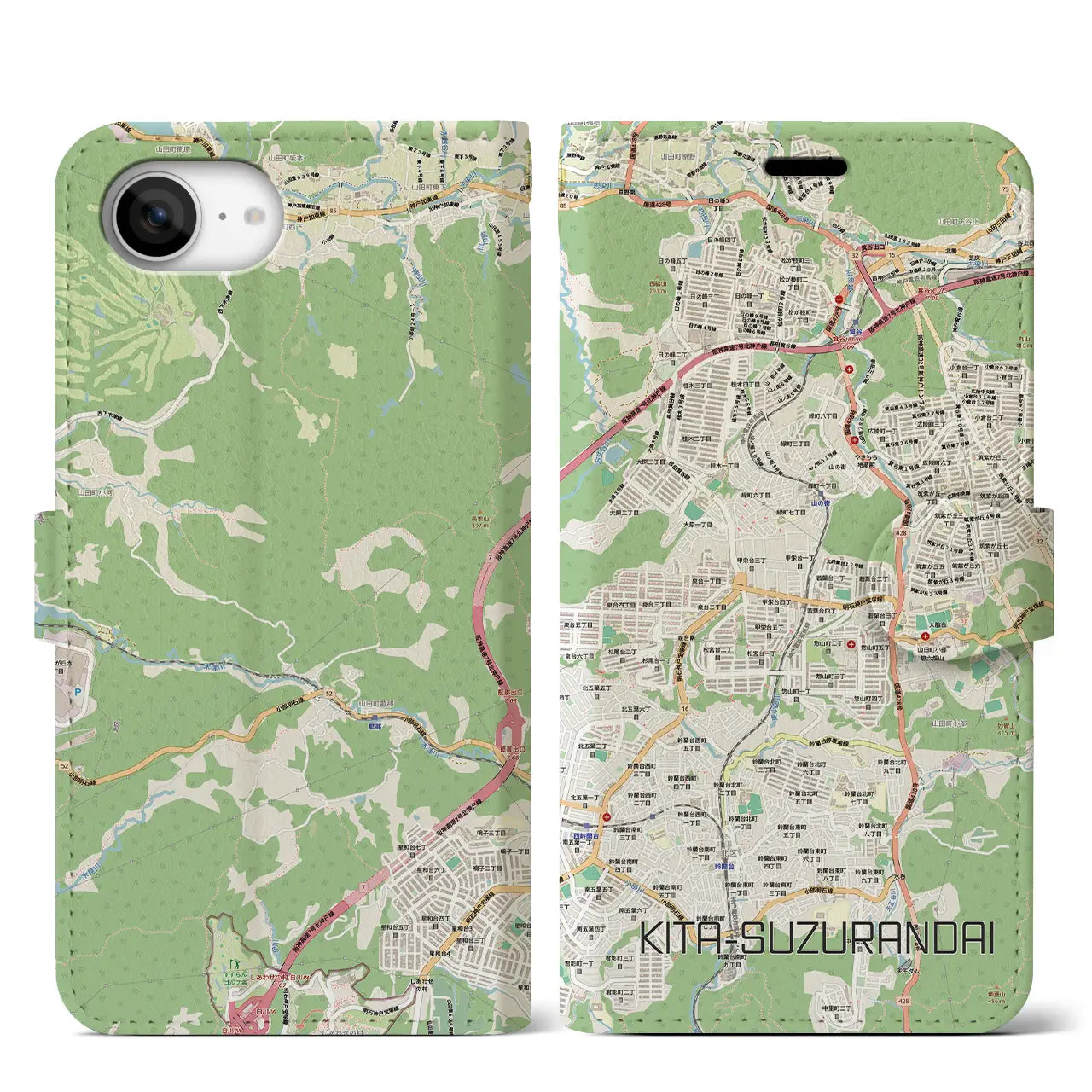 【北鈴蘭台（兵庫県）】地図柄iPhoneケース（手帳タイプ）