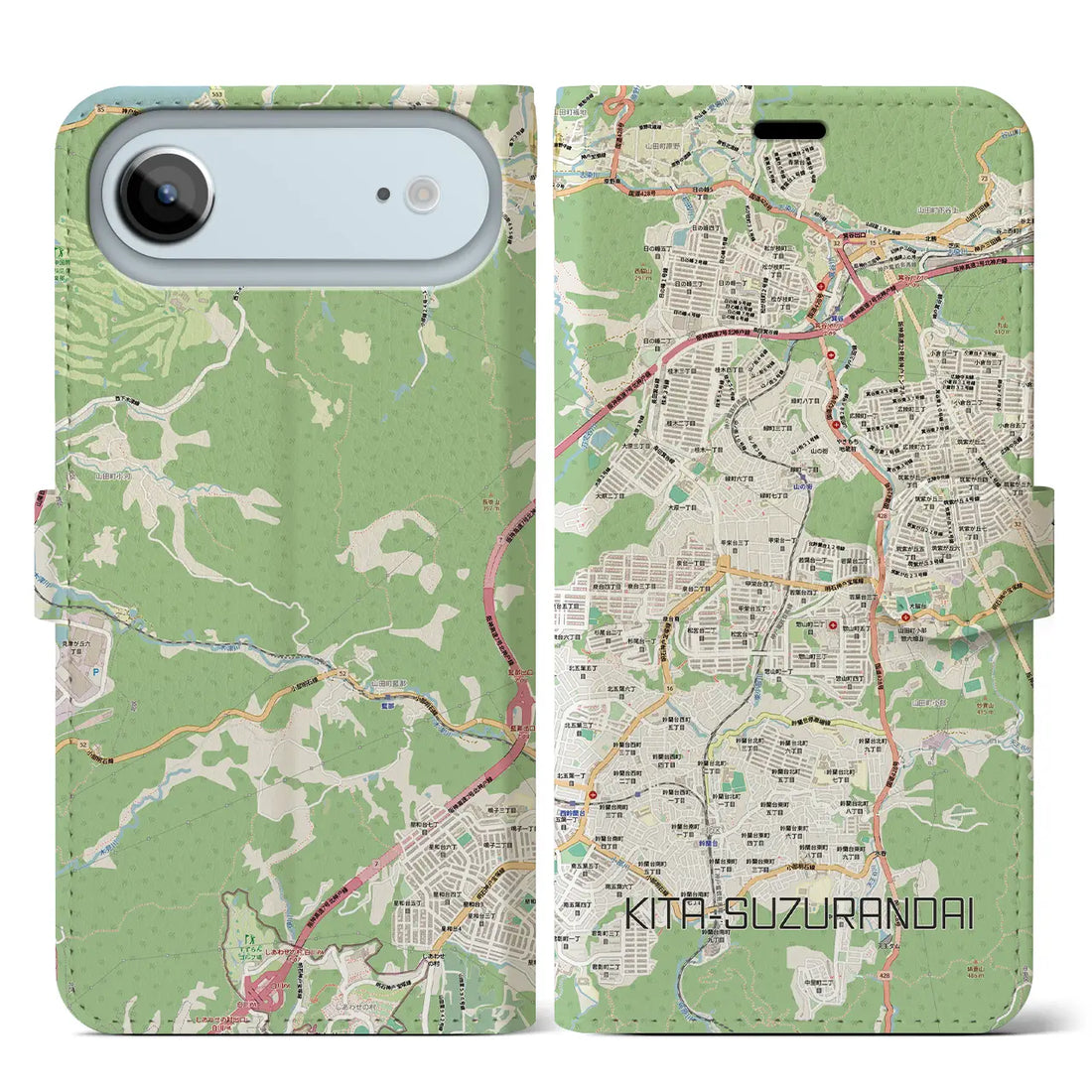 【北鈴蘭台(兵庫県)】地図柄iPhoneケース(手帳タイプ)ナチュラル・iPhone 17 Pro Max 用