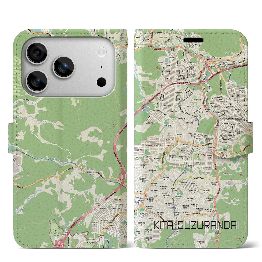 【北鈴蘭台（兵庫県）】地図柄iPhoneケース（手帳タイプ）モノトーン・iPhone 17 Pro Max 用