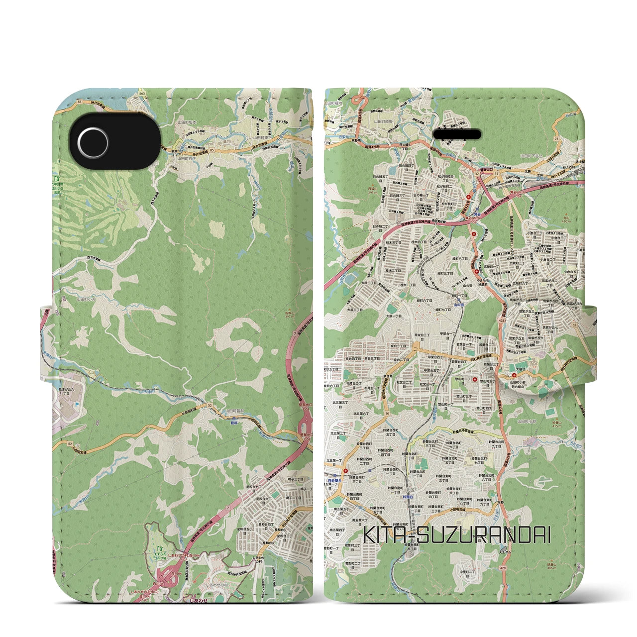【北鈴蘭台（兵庫県）】地図柄iPhoneケース（手帳タイプ）