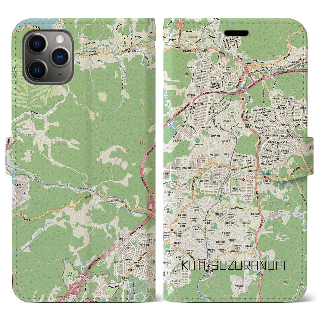 【北鈴蘭台（兵庫県）】地図柄iPhoneケース（手帳タイプ）