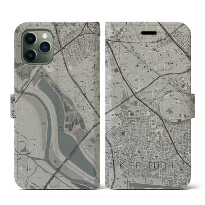 【北戸田（埼玉県）】地図柄iPhoneケース（手帳タイプ）モノトーン・iPhone 11 Pro 用