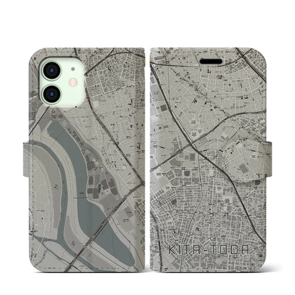 【北戸田（埼玉県）】地図柄iPhoneケース（手帳タイプ）モノトーン・iPhone 12 mini 用