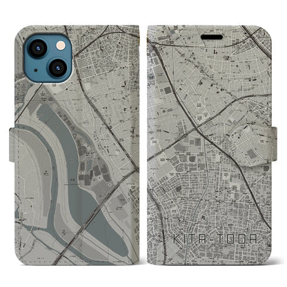 【北戸田（埼玉県）】地図柄iPhoneケース（手帳タイプ）モノトーン・iPhone 13 用