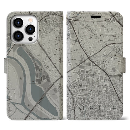 【北戸田（埼玉県）】地図柄iPhoneケース（手帳タイプ）モノトーン・iPhone 13 Pro 用