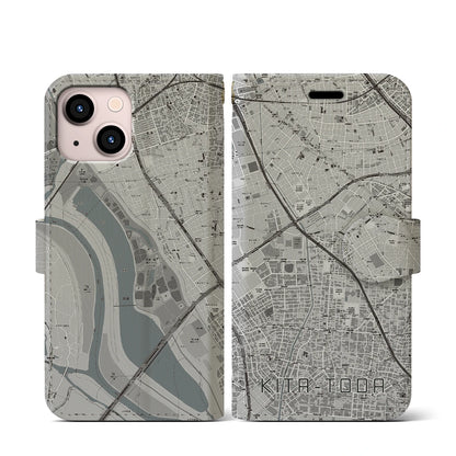 【北戸田（埼玉県）】地図柄iPhoneケース（手帳タイプ）モノトーン・iPhone 13 mini 用