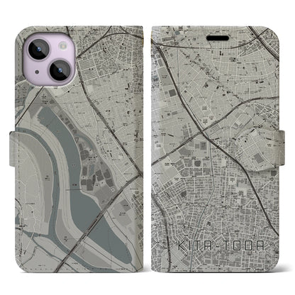 【北戸田（埼玉県）】地図柄iPhoneケース（手帳タイプ）モノトーン・iPhone 14 用