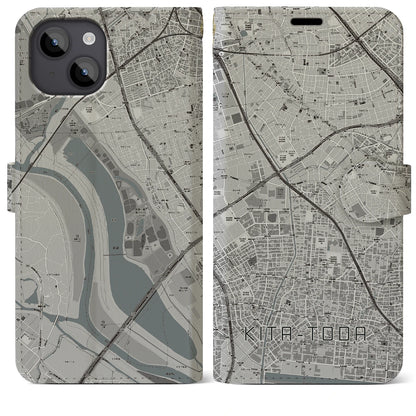 【北戸田（埼玉県）】地図柄iPhoneケース（手帳タイプ）モノトーン・iPhone 14 Plus 用