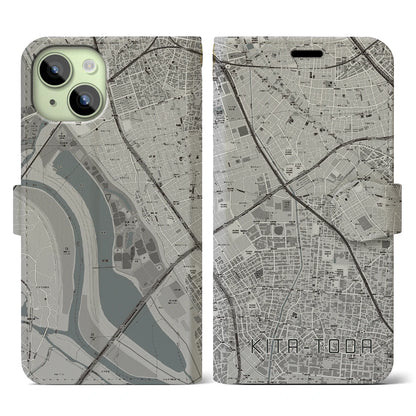 【北戸田（埼玉県）】地図柄iPhoneケース（手帳タイプ）モノトーン・iPhone 15 用