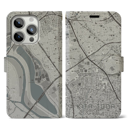 【北戸田（埼玉県）】地図柄iPhoneケース（手帳タイプ）モノトーン・iPhone 15 Pro 用