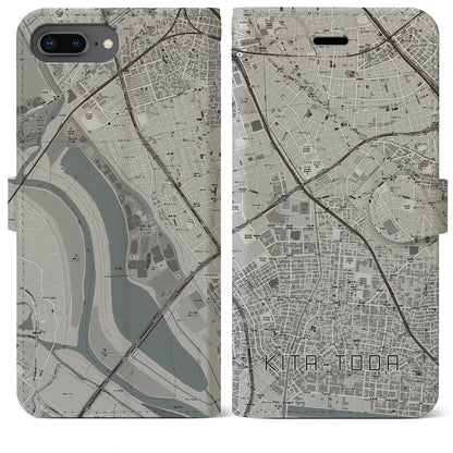 【北戸田（埼玉県）】地図柄iPhoneケース（手帳タイプ）モノトーン・iPhone 8Plus /7Plus / 6sPlus / 6Plus 用