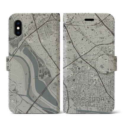 【北戸田（埼玉県）】地図柄iPhoneケース（手帳タイプ）モノトーン・iPhone XS / X 用
