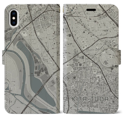 【北戸田（埼玉県）】地図柄iPhoneケース（手帳タイプ）モノトーン・iPhone XS Max 用