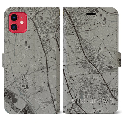【北浦和（埼玉県）】地図柄iPhoneケース（手帳タイプ）モノトーン・iPhone 11 用