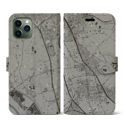 【北浦和（埼玉県）】地図柄iPhoneケース（手帳タイプ）モノトーン・iPhone 11 Pro 用