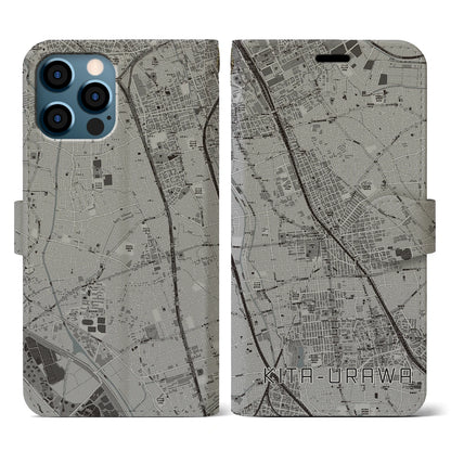 【北浦和（埼玉県）】地図柄iPhoneケース（手帳タイプ）モノトーン・iPhone 12 / 12 Pro 用