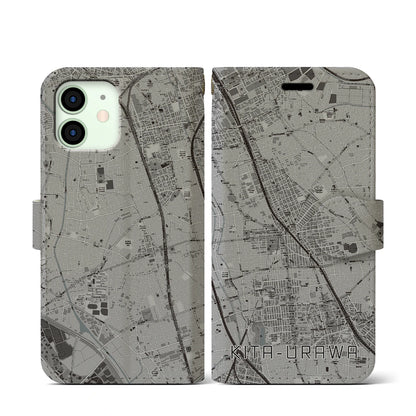【北浦和（埼玉県）】地図柄iPhoneケース（手帳タイプ）モノトーン・iPhone 12 mini 用