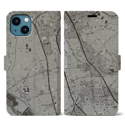 【北浦和（埼玉県）】地図柄iPhoneケース（手帳タイプ）モノトーン・iPhone 13 用