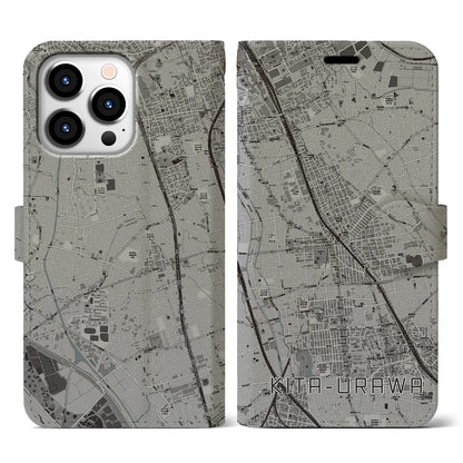 【北浦和（埼玉県）】地図柄iPhoneケース（手帳タイプ）モノトーン・iPhone 13 Pro 用