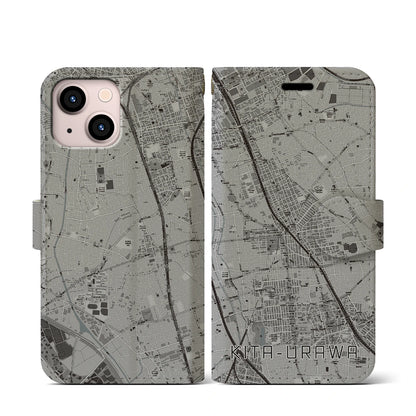 【北浦和（埼玉県）】地図柄iPhoneケース（手帳タイプ）モノトーン・iPhone 13 mini 用