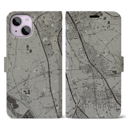 【北浦和（埼玉県）】地図柄iPhoneケース（手帳タイプ）モノトーン・iPhone 14 用