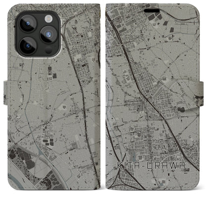 【北浦和（埼玉県）】地図柄iPhoneケース（手帳タイプ）モノトーン・iPhone 15 Pro Max 用