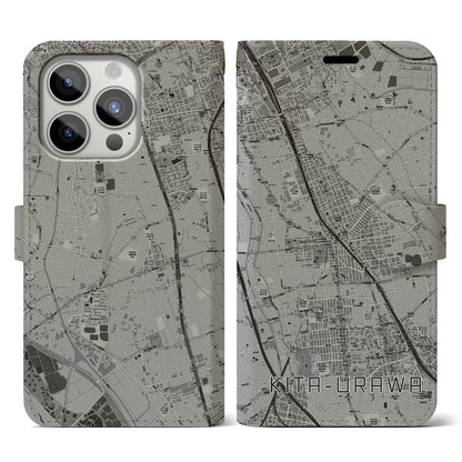 【北浦和（埼玉県）】地図柄iPhoneケース（手帳タイプ）モノトーン・iPhone 15 Pro 用