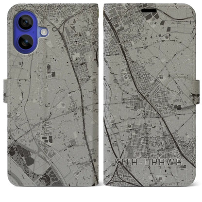 【北浦和（埼玉県）】地図柄iPhoneケース（手帳タイプ）モノトーン・iPhone 16 Pro Max 用