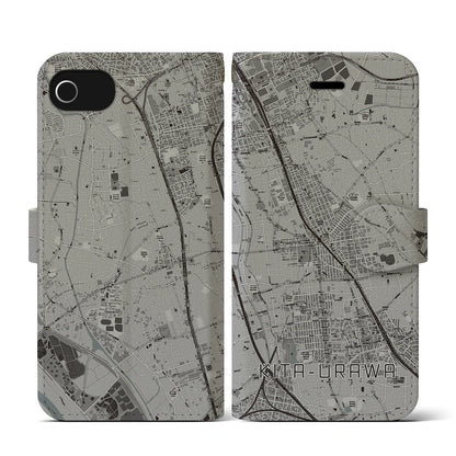 【北浦和（埼玉県）】地図柄iPhoneケース（手帳タイプ）モノトーン・iPhone SE（第3 / 第2世代） / 8 / 7 / 6s / 6 用