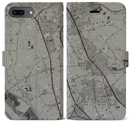 【北浦和（埼玉県）】地図柄iPhoneケース（手帳タイプ）モノトーン・iPhone 8Plus /7Plus / 6sPlus / 6Plus 用