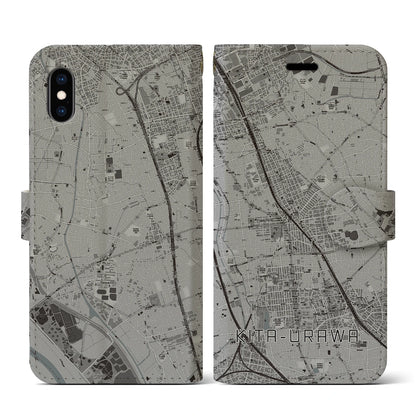 【北浦和（埼玉県）】地図柄iPhoneケース（手帳タイプ）モノトーン・iPhone XS / X 用