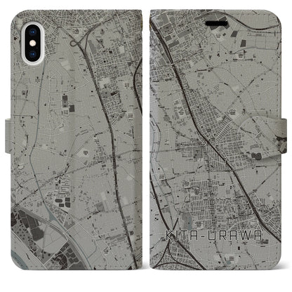 【北浦和（埼玉県）】地図柄iPhoneケース（手帳タイプ）モノトーン・iPhone XS Max 用