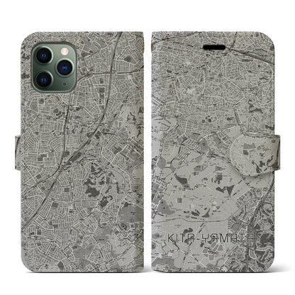 【北山田（神奈川県）】地図柄iPhoneケース（手帳タイプ）モノトーン・iPhone 11 Pro 用