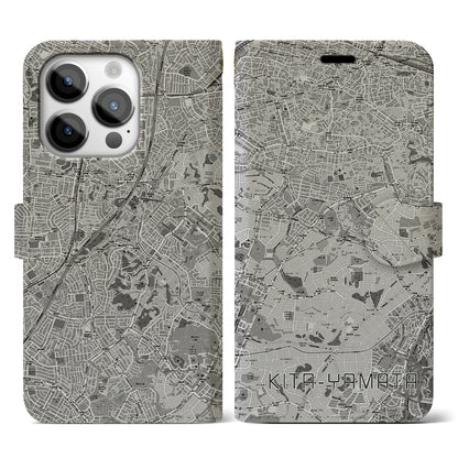【北山田（神奈川県）】地図柄iPhoneケース（手帳タイプ）モノトーン・iPhone 14 Pro 用