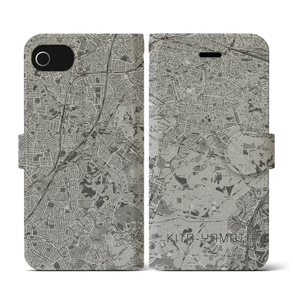 【北山田（神奈川県）】地図柄iPhoneケース（手帳タイプ）モノトーン・iPhone SE（第3 / 第2世代） / 8 / 7 / 6s / 6 用