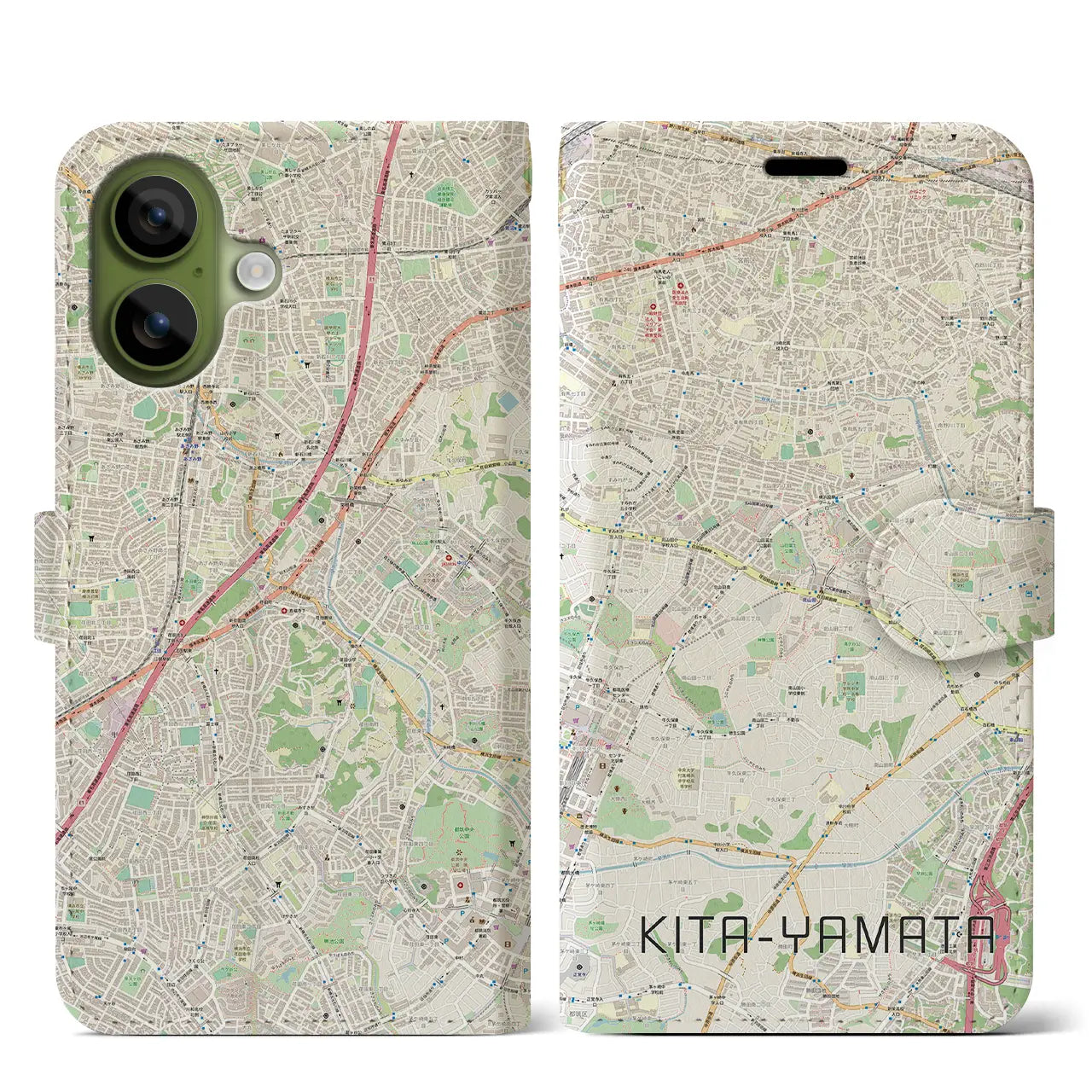 【北山田（神奈川県）】地図柄iPhoneケース（手帳タイプ）