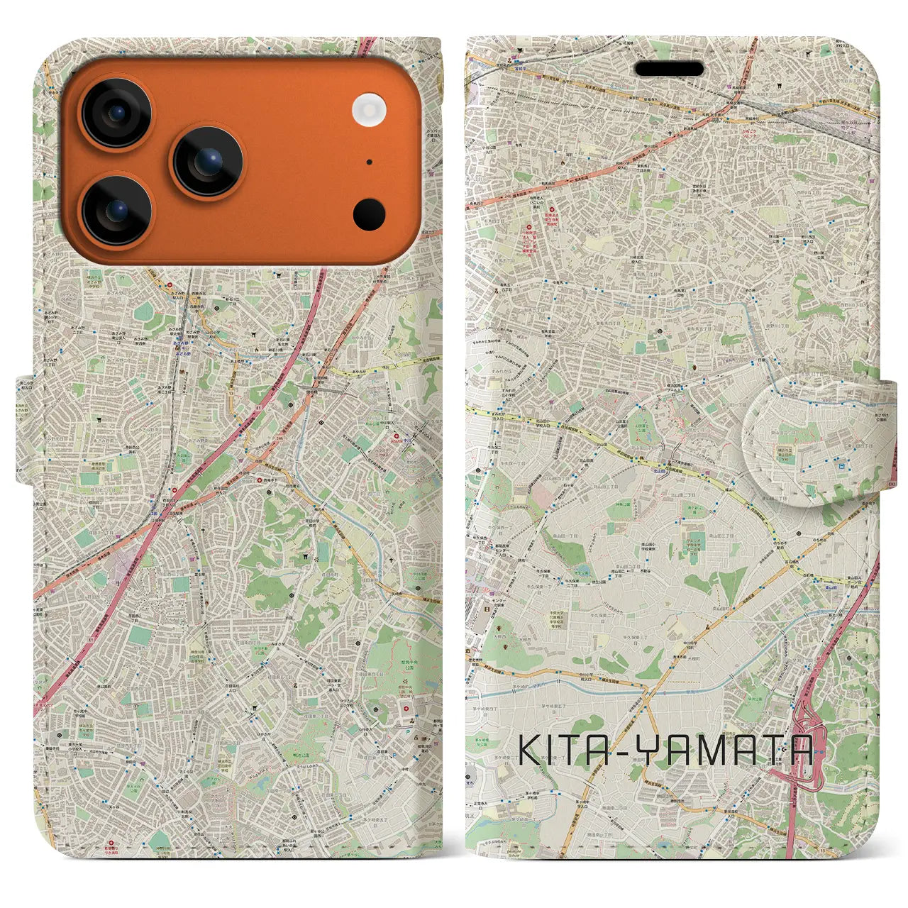 【北山田（神奈川県）】地図柄iPhoneケース（手帳タイプ）