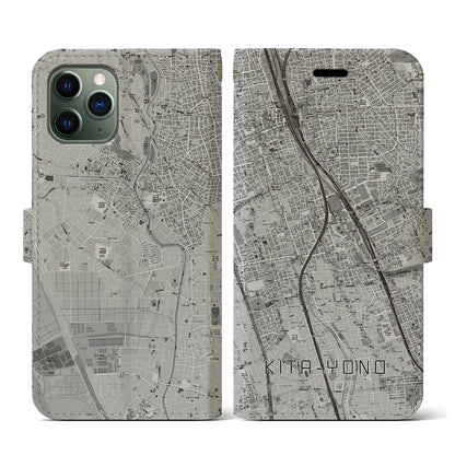 【北与野（埼玉県）】地図柄iPhoneケース（手帳タイプ）モノトーン・iPhone 11 Pro 用