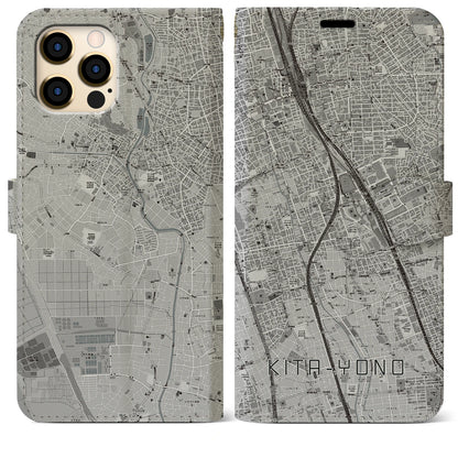 【北与野（埼玉県）】地図柄iPhoneケース（手帳タイプ）モノトーン・iPhone 12 Pro Max 用