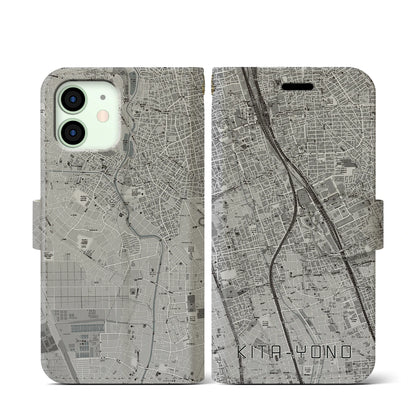 【北与野（埼玉県）】地図柄iPhoneケース（手帳タイプ）モノトーン・iPhone 12 mini 用