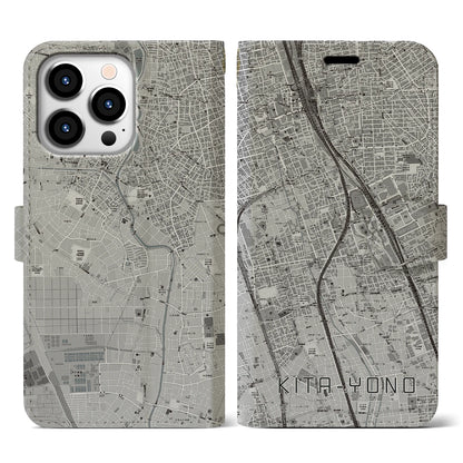 【北与野（埼玉県）】地図柄iPhoneケース（手帳タイプ）モノトーン・iPhone 13 Pro 用