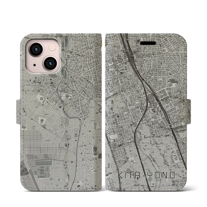 【北与野（埼玉県）】地図柄iPhoneケース（手帳タイプ）モノトーン・iPhone 13 mini 用