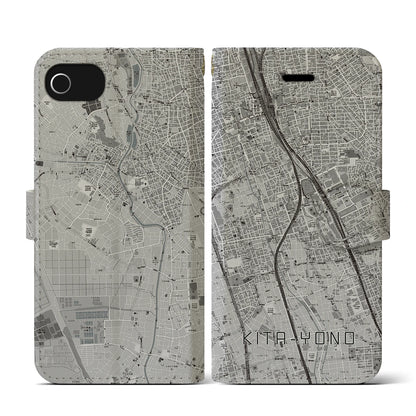 【北与野（埼玉県）】地図柄iPhoneケース（手帳タイプ）モノトーン・iPhone SE（第3 / 第2世代） / 8 / 7 / 6s / 6 用