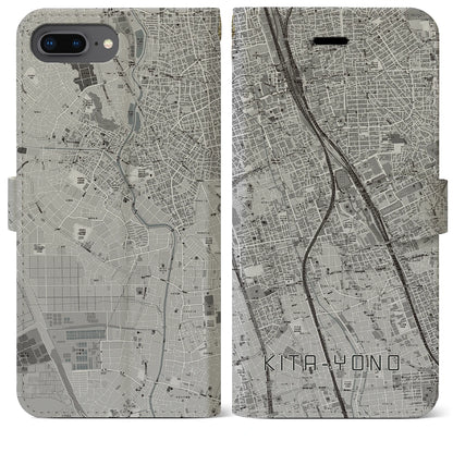 【北与野（埼玉県）】地図柄iPhoneケース（手帳タイプ）モノトーン・iPhone 8Plus /7Plus / 6sPlus / 6Plus 用