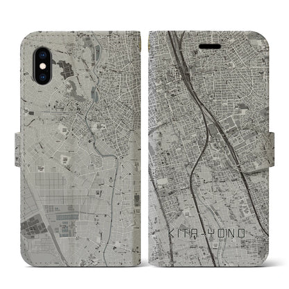【北与野（埼玉県）】地図柄iPhoneケース（手帳タイプ）モノトーン・iPhone XS / X 用
