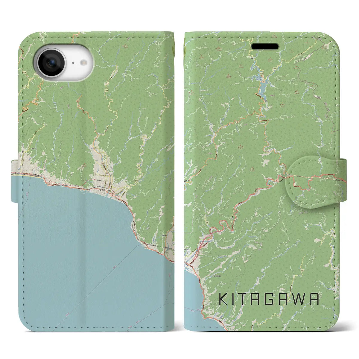 【北川（高知県）】地図柄iPhoneケース（手帳タイプ）