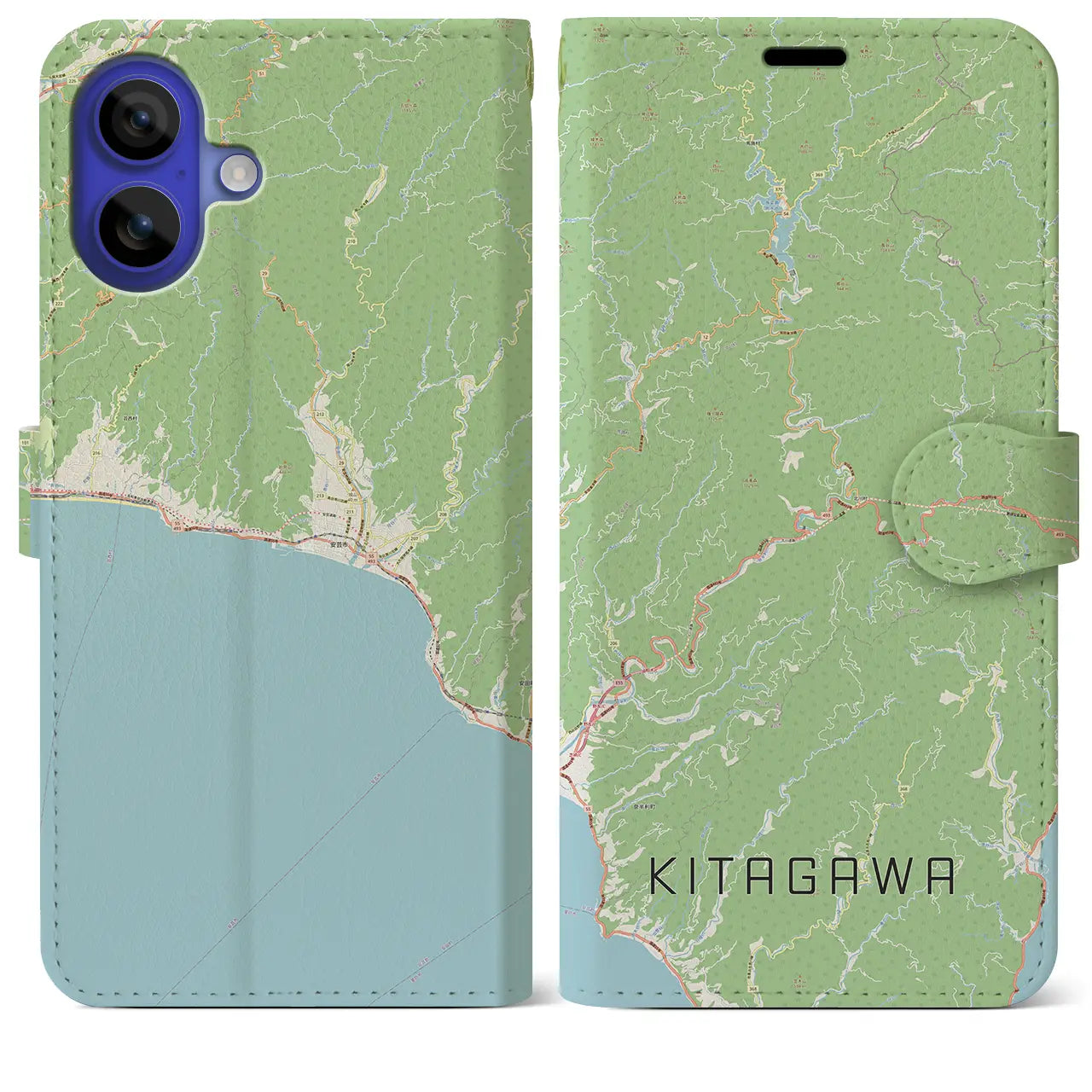 【北川（高知県）】地図柄iPhoneケース（手帳タイプ）ナチュラル・iPhone 16 Pro Max 用