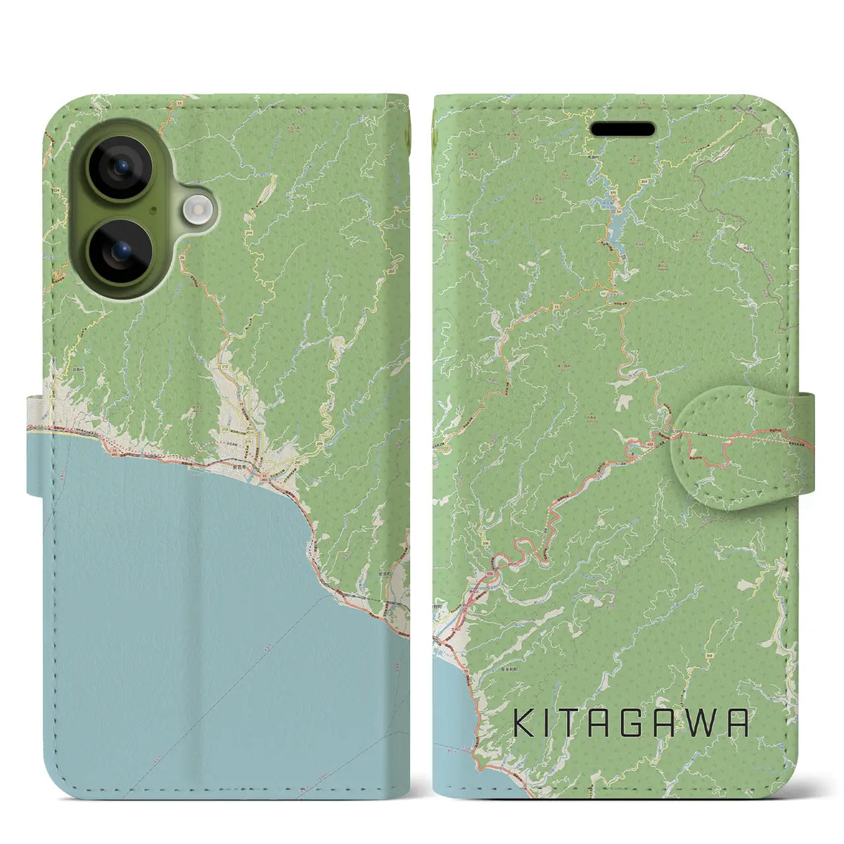 【北川（高知県）】地図柄iPhoneケース（手帳タイプ）ナチュラル・iPhone 17 Pro Max 用
