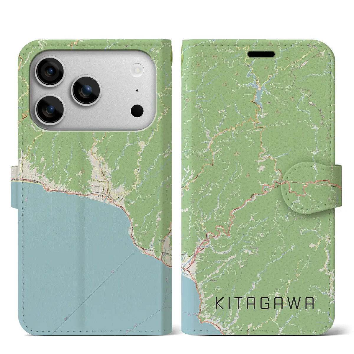 【北川（高知県）】地図柄iPhoneケース（手帳タイプ）モノトーン・iPhone 17 Pro Max 用