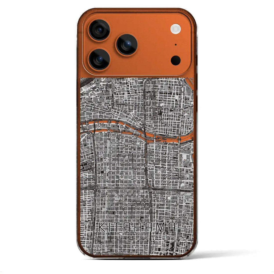 【北浜（大阪府）】地図柄iPhoneケース（クリアタイプ）モノトーン・iPhone 17 Pro Max 用